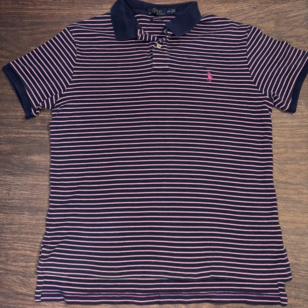 Polo Ralph Lauren Men's Medium Short Sleeve Shirt Blue Purple Stripe